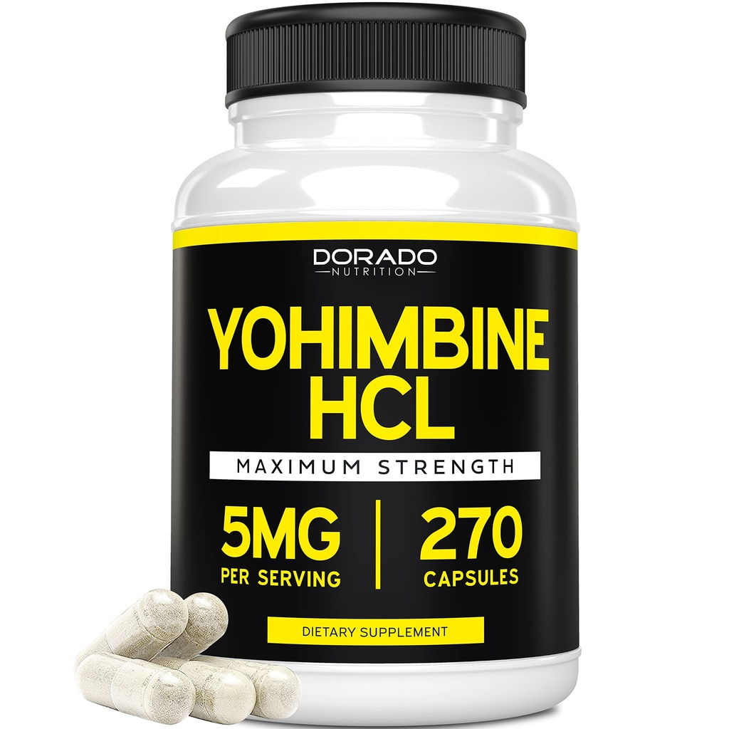 Yohimbine HCL 5 מ"ג עבור גברים ונשים (270 קפסולות) יותרפוטנטי מאשר אבקת יוהמבה Bark - הבטחת איכות - צד שלישי נבדק עבור בטיחות וטוהר - טבעוני, Gluten Free & Non-GMO - ארה"ב Made Made Made