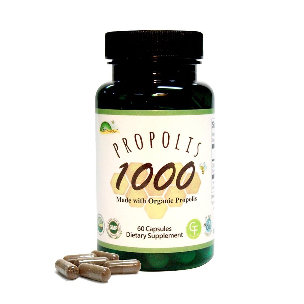 GREENBOW Propolis 1000mg NonGMO מיוצר עם אורגני Propolis 60 קפסולות VEgan CAPSULES