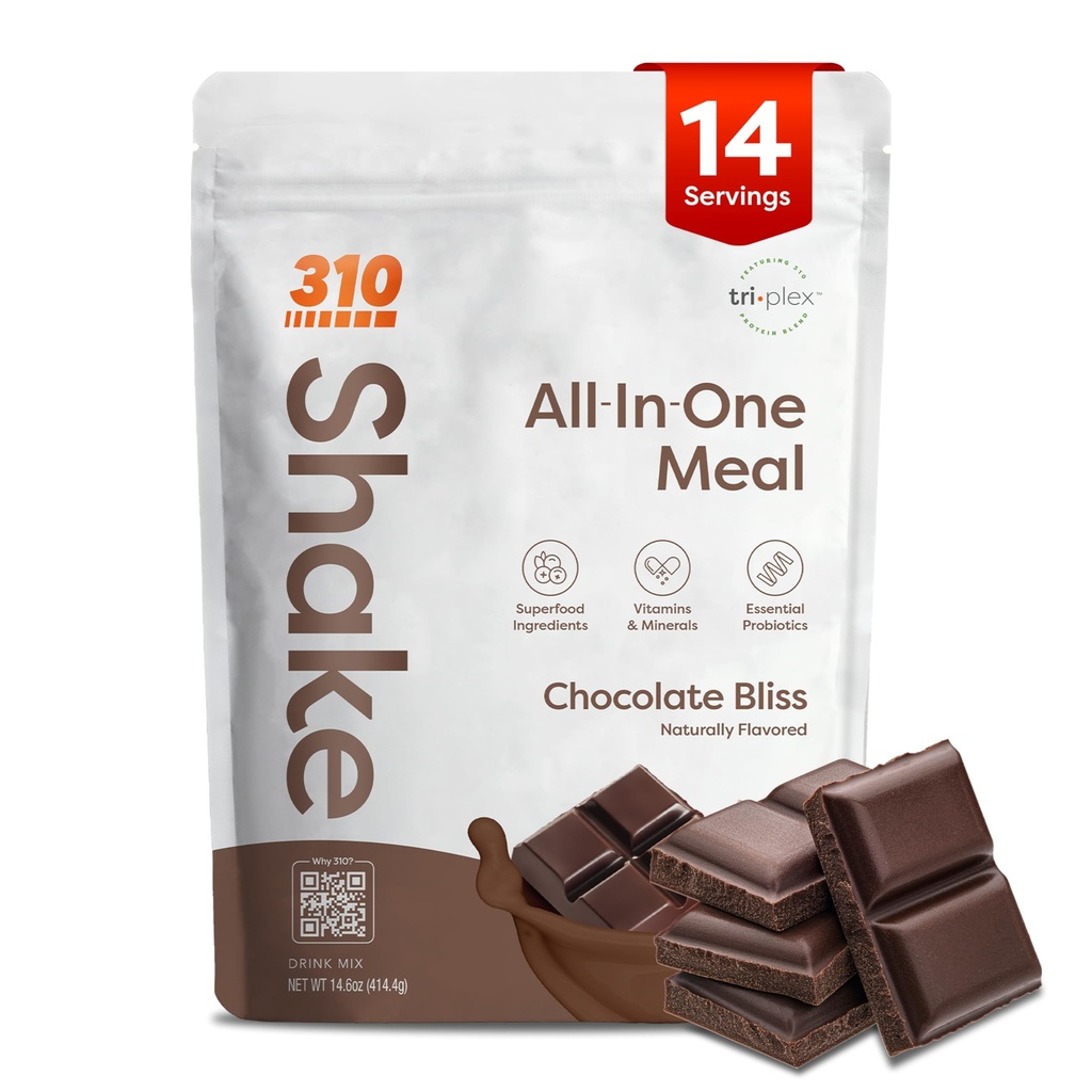 310 תזונה All-In-One Meal Switch Shake אבקת - אבקת חלבון מבוססת צמחים ו / High סיבים, Probiotics & Fitogens - Low Carb, טבעוני, Keto & Paleo Friendly - Black Bliss - 14 Srvvv