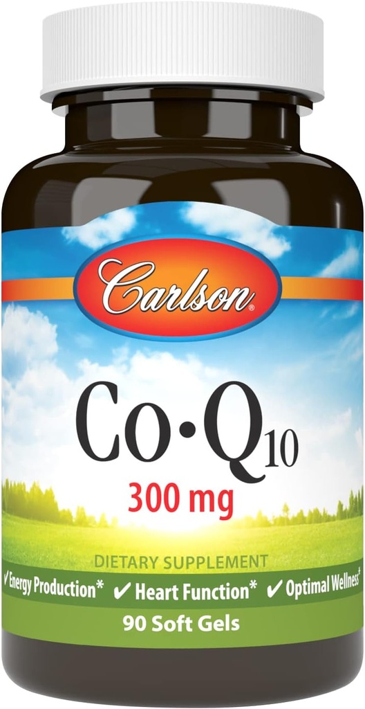 קרלסון - Co-Q10, Co-Enzyme Q10, 300 מ"ג, ייצור אנרגיה ותפקוד הלב, 60 Softgels