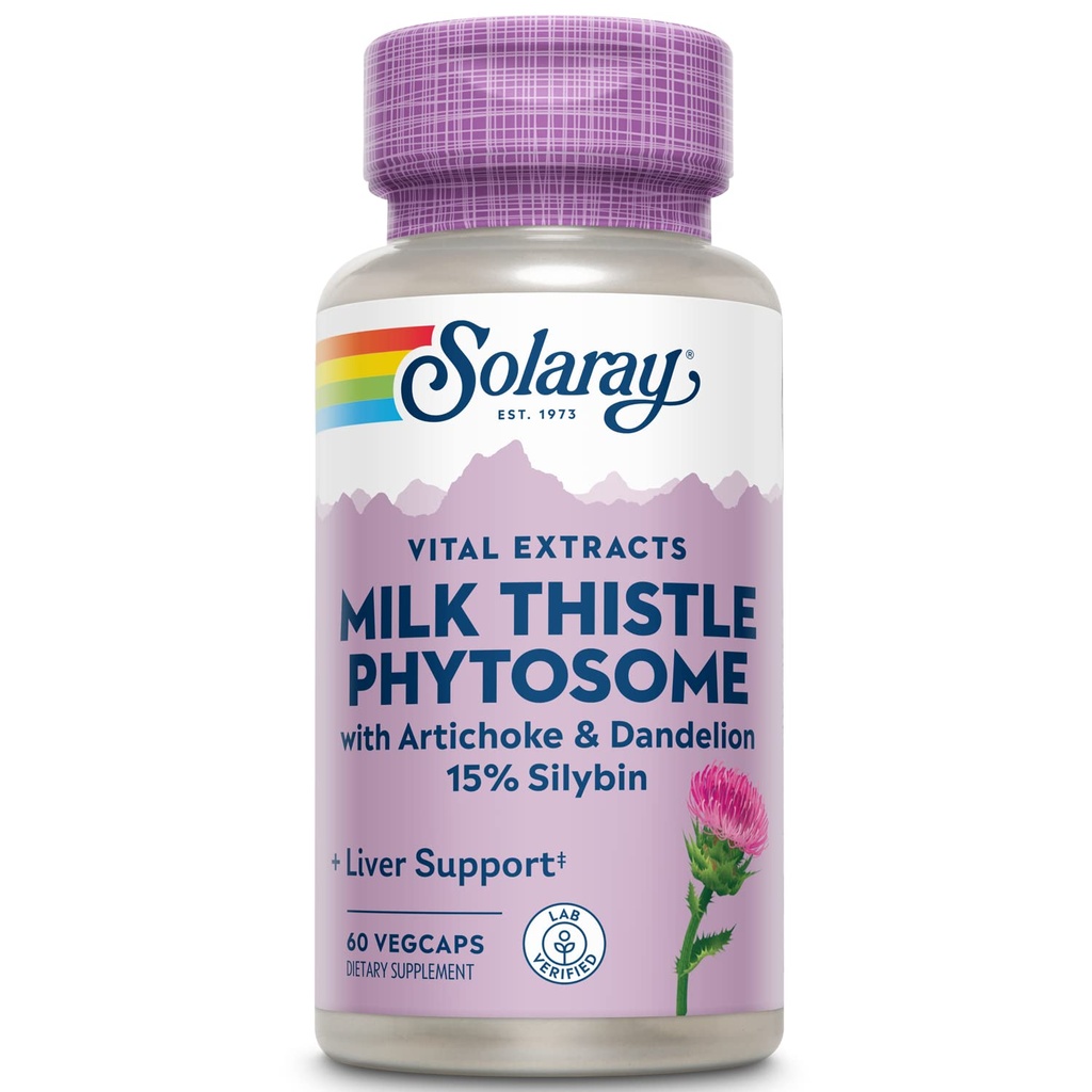 SOLAרי חלב זהטול Phytosome עם Artichoke, Dandelion וג'ינג'ר - Milk Thistle Extracting 15% Silybin - Liver Promise - 60-Day Promise, מעבדה מאומת - 60 משרתים, 60 VegCaps