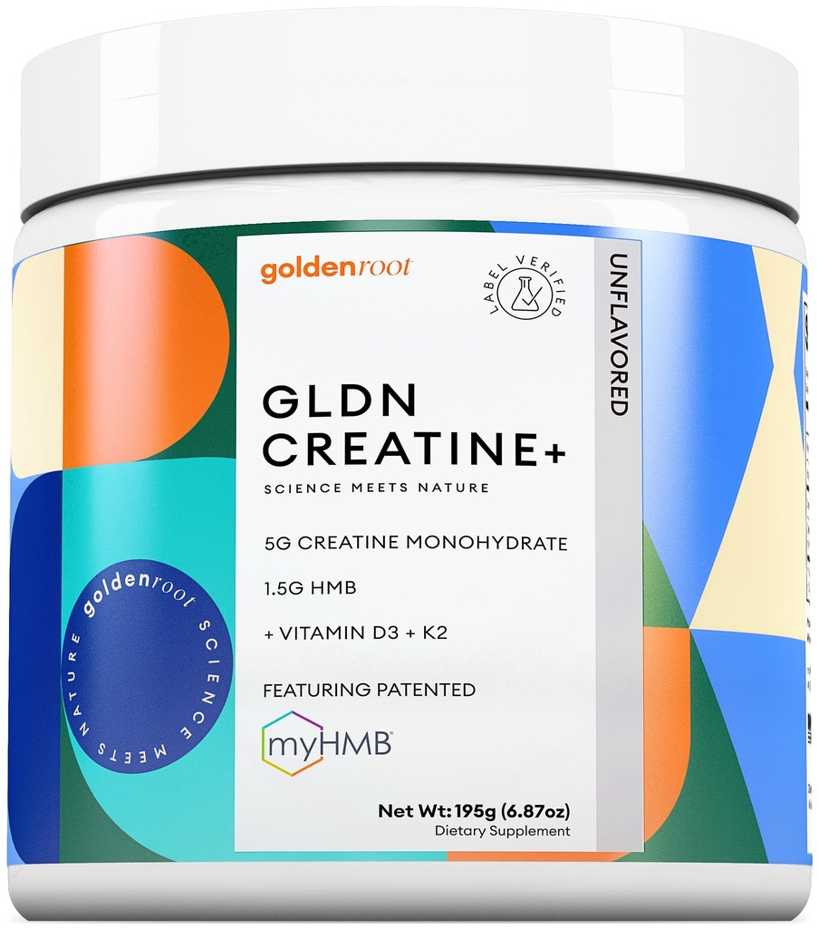 GLDN Creatine - Creatine Monohydrate עם HMB עבור תמיכה שרירים מתמשכת והחלמה עם ויטמין D3 ו- K2 עבור העצם ובריאות משותפת - מיועד לנשים וגברים - אבקת לא משועבד - 30 לשרת