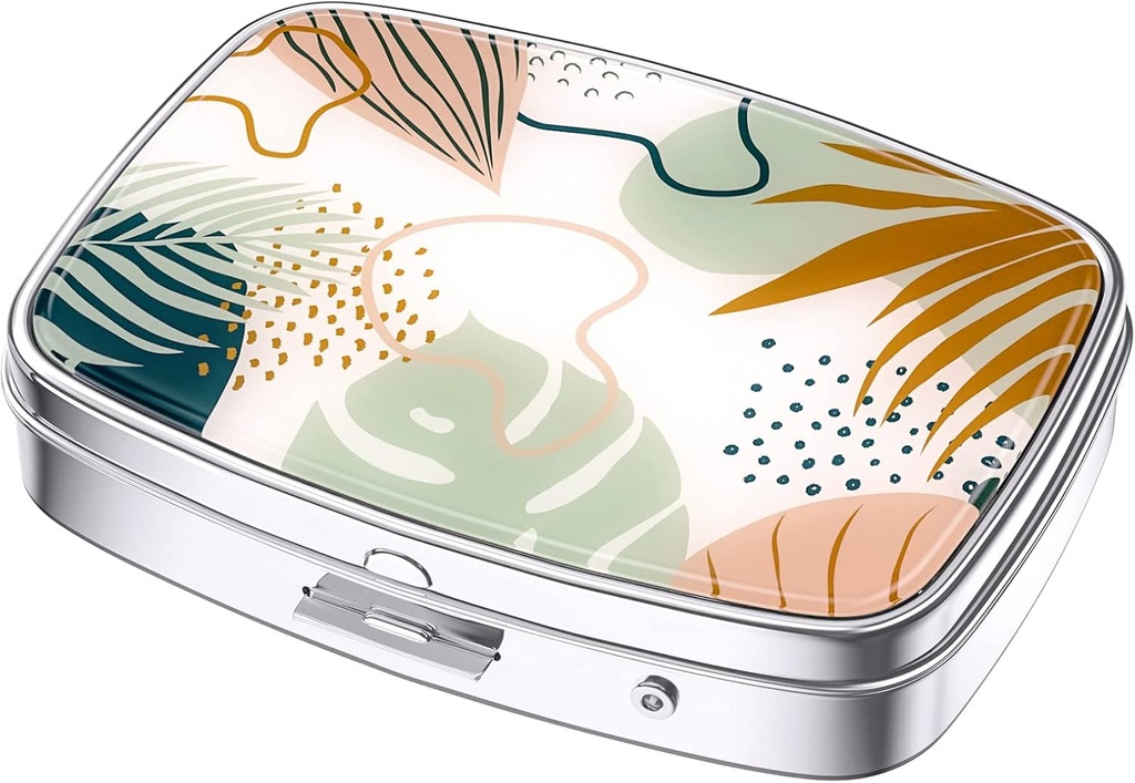 Nipichsha Pill Box, Small Pill Case for Purse & Pocket, Cool Travel Medicineer, Portable Medicine Container Holder to Hold ויטמינים, תרופות, שמן דגים ותוספים, Boho Leaves