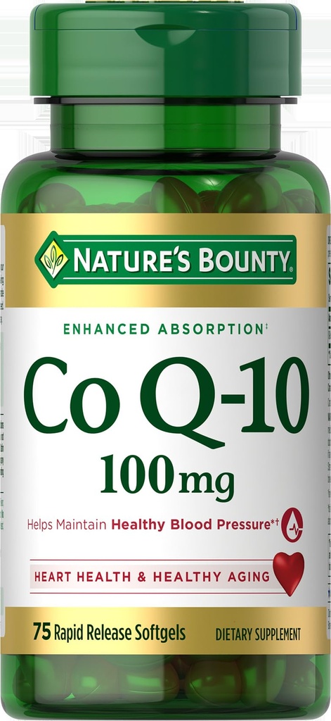 Nature's Bounty CoQ10, מסייע לשמור על לחץ דם בריא, 100 מ"ג, מהירות לשחרר Softgels, 75 Count