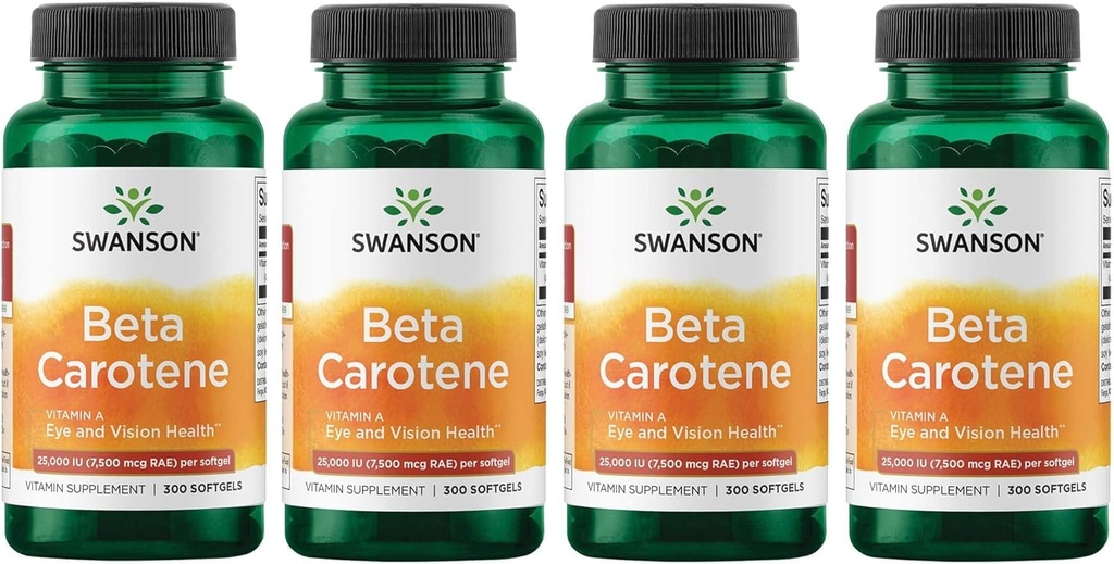סוונסון Beta-Carotene ויטמין A 25000 IU Softgels - Skin, Eye, and Immune System Health - Antioxidant Support - 7500 mcg (300 Softgels) (4 Pack)