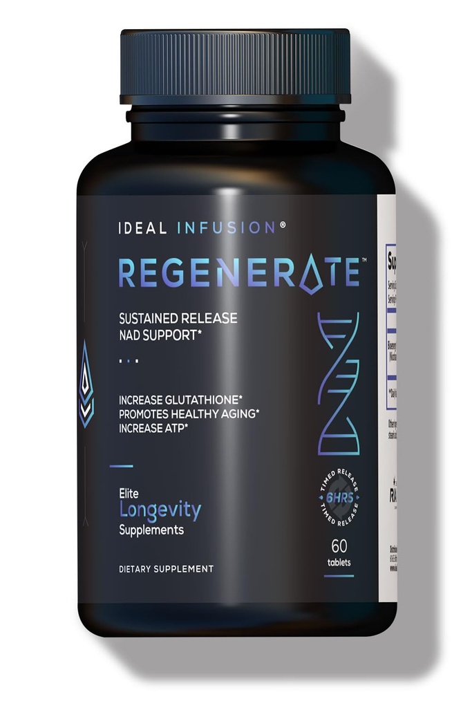 Regenerate Sustained שוחרר תוספת עבור NAD & NR Biosynthesis, Boost ATP, NAD +, Glutathione: Cardiovascular Health & השרירים Vitality (60 משרתים) טבעוני