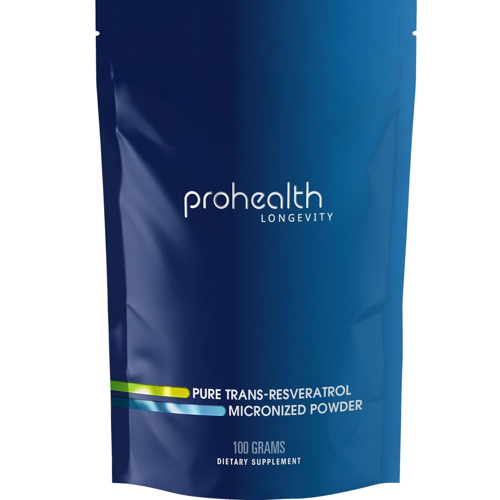 ProHealth Longevity Bulk Trans Resveratrol אבקה 100 גרמים - טהור פרמצבטיקה כיתה, 1000 מ"ג ל-סקוטק, עודף גבוה וזמינות ביולוגית