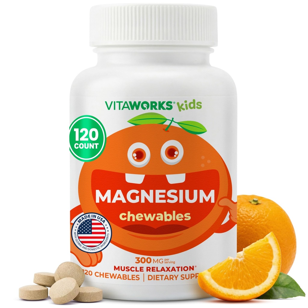 ילדים Magnesium Chewable | Great Tasting | 300 מ"ג מגנזיום תוסף | טבעוני, Non GMO ו Gluten Free Magnesium Oxide