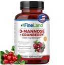 FineLand D-Mannose + Cranberry - 1600 מ"ג לשרת - 120 קפסולות טבעוניות - Urinary Tract & Bladder Health Support - Non-GMO, Gluten-Free, Made in USA