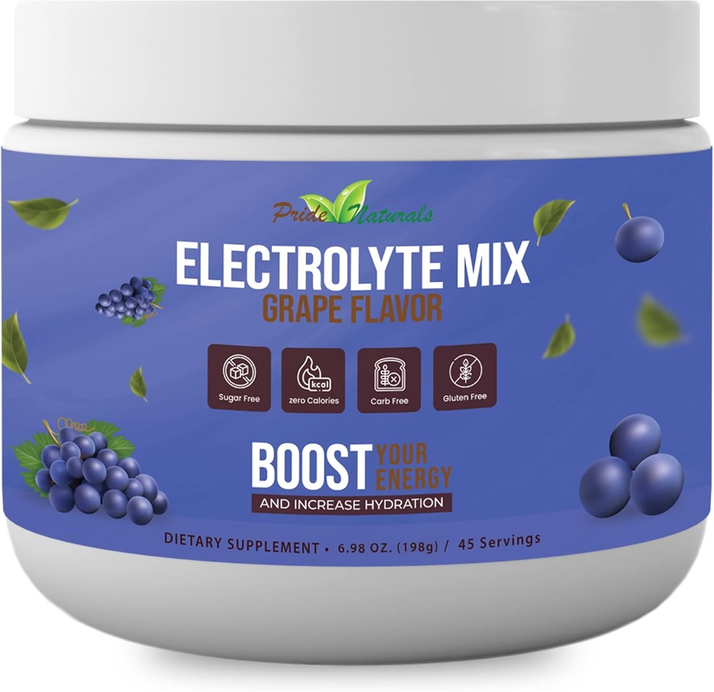 אבקת אלקטרוליט - מרעננים את Workout Recovery Electrolytes, Sugar Free, Gluten Free & Vegan, Pure Keto & Paleo hydrotion Beverage, Immune Boosting ויטמינים (198 גרמים, Grape)