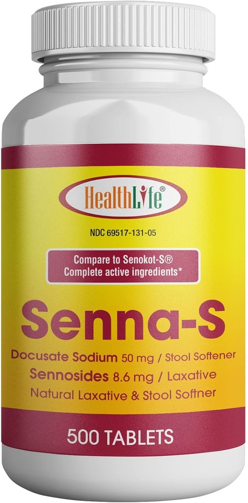 HEALTH LFE Senna-S Tablets, Senna Plus(Laxative/Stoolener) Gentle Overnight Relief of Occasional Constipation Generic for Senokot-S (קטן (Pack of 1), 500)