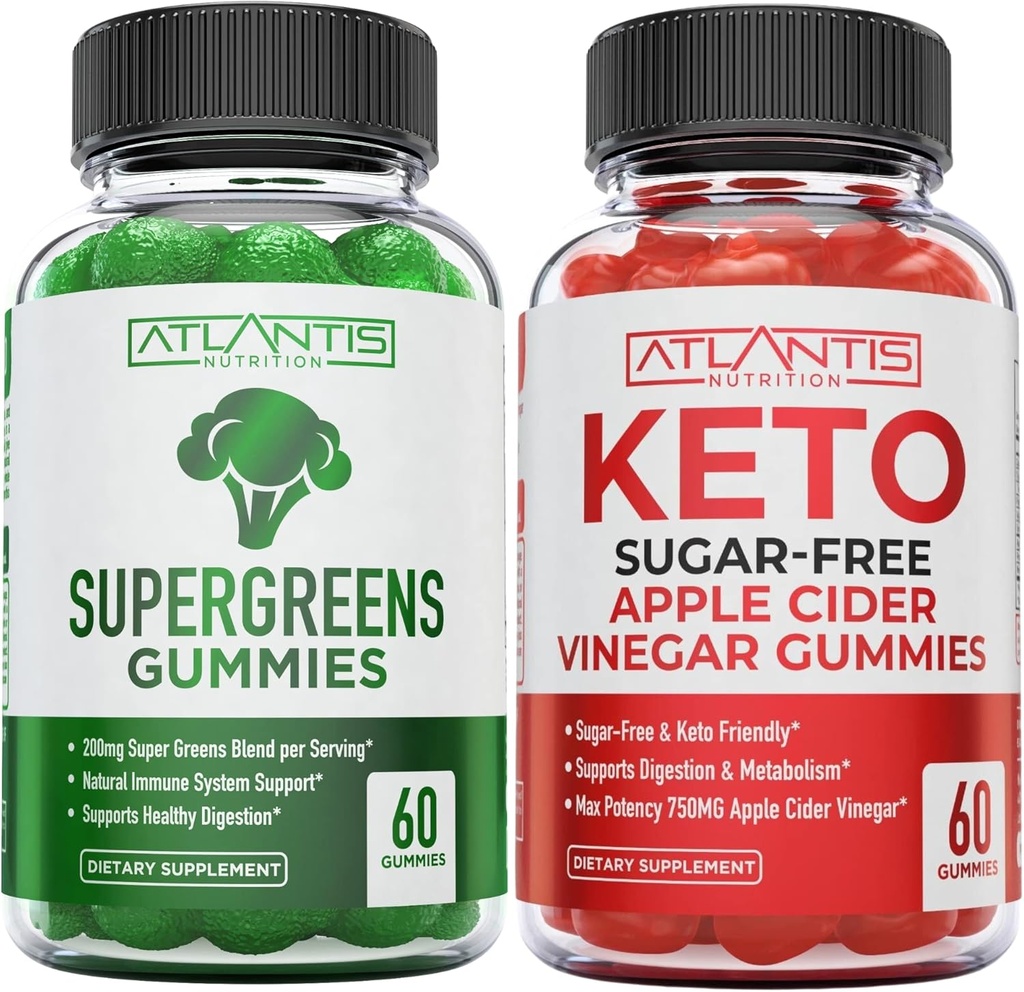 Atlantis Nutrition Supergreens 60 חניכיים + סוכר חינם Keto Apple Cider Vinegar 60mies