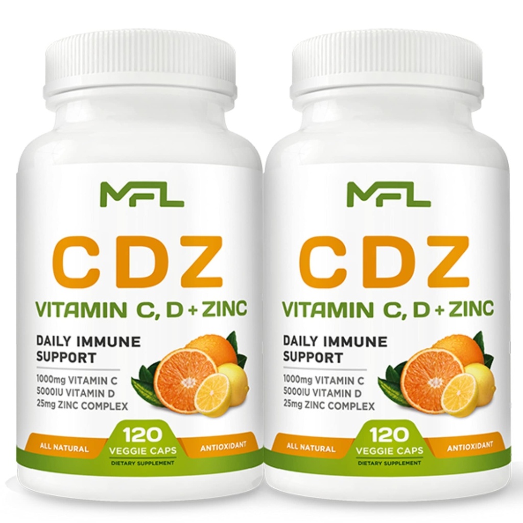 2 Pack, C Z | ויטמין C, 1000 מ"ג | ויטמין D3, 125mcg | Zinc, 25 מ"ג | Non-GMO & Gluten Free