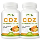 2 Pack, C Z | ויטמין C, 1000 מ"ג | ויטמין D3, 125mcg | Zinc, 25 מ"ג | Non-GMO & Gluten Free