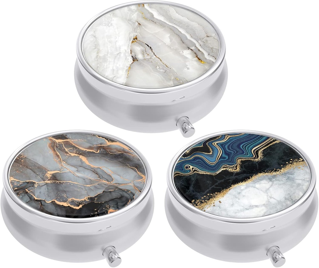 3 Pack Pill Box, Small Pill Case for Purse & Pocket, מארגנת רפואה חמודה, Portable Medicineer Holder כדי להחזיק ויטמינים, תרופות, שמן דגים ותוספים, Art Marble