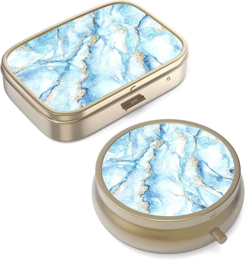 Pill Case Pill Box with Mirror Retro Small Pill Case for Purse or Pocket ברונזה או ויטמינים, שמן דגים, תוספים, Pill Containe Travel Gifts (2PCS)