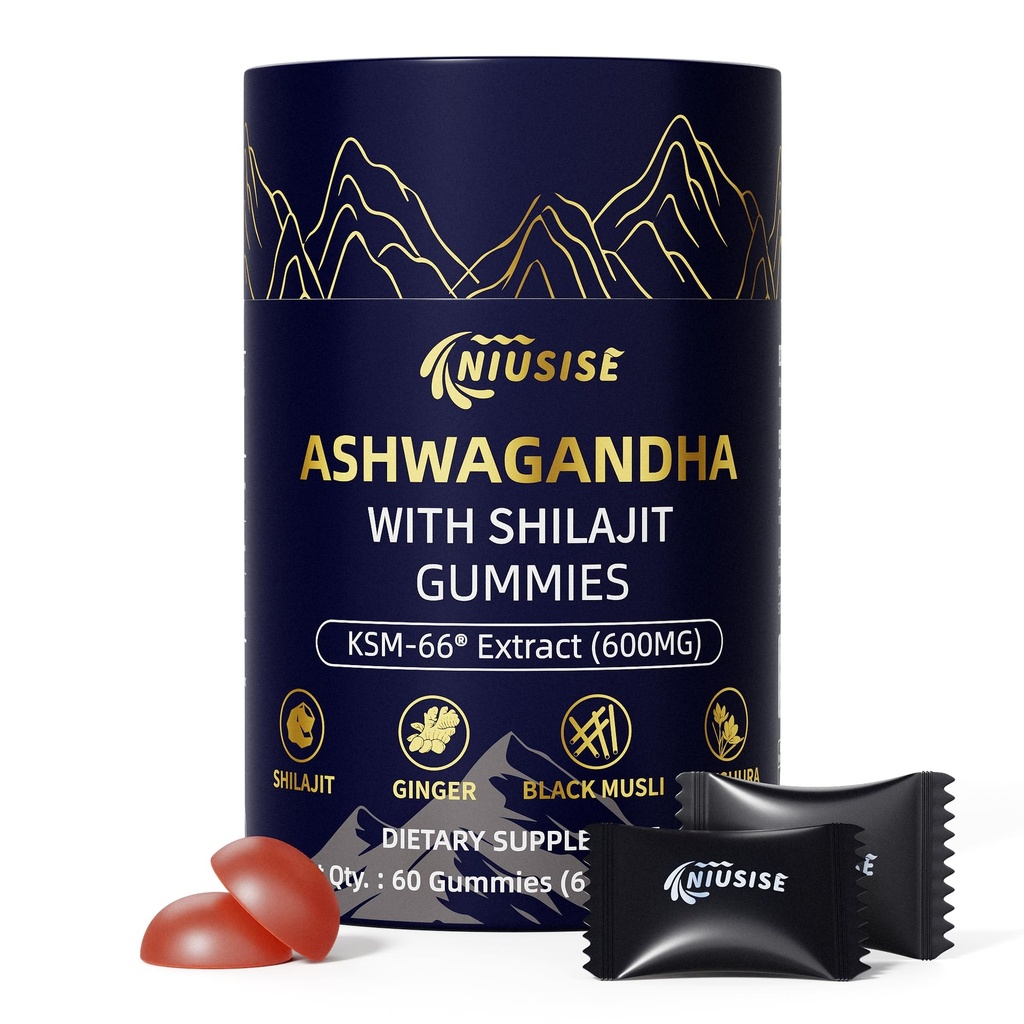 Ashwagandha Gummies עם Shilajit 300 מ"ג עבור נשים וגברים, Zero Sugar ashwagandha תוספי מזון עם אבקת שורש Maca; כוח נוסף של ashwagandha עבור Boost Energy 60mies