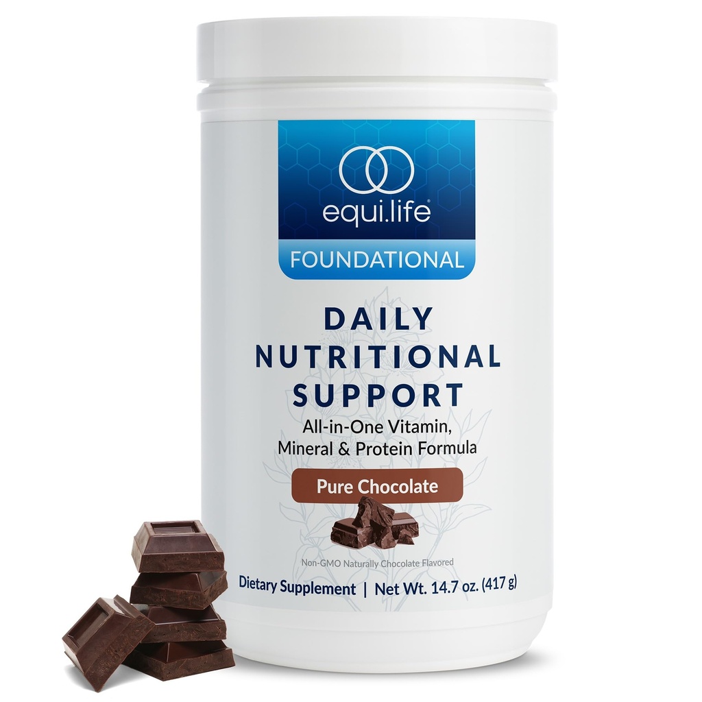 EquiLife Daily Nutritional Support, All-in-One Multivitamin Meal Switch, Pure Chocolate Flavor, 15G צמחי חלבון, תומך הכולל אנרגיה, עיכול ועור, 14 משרתות Tub
