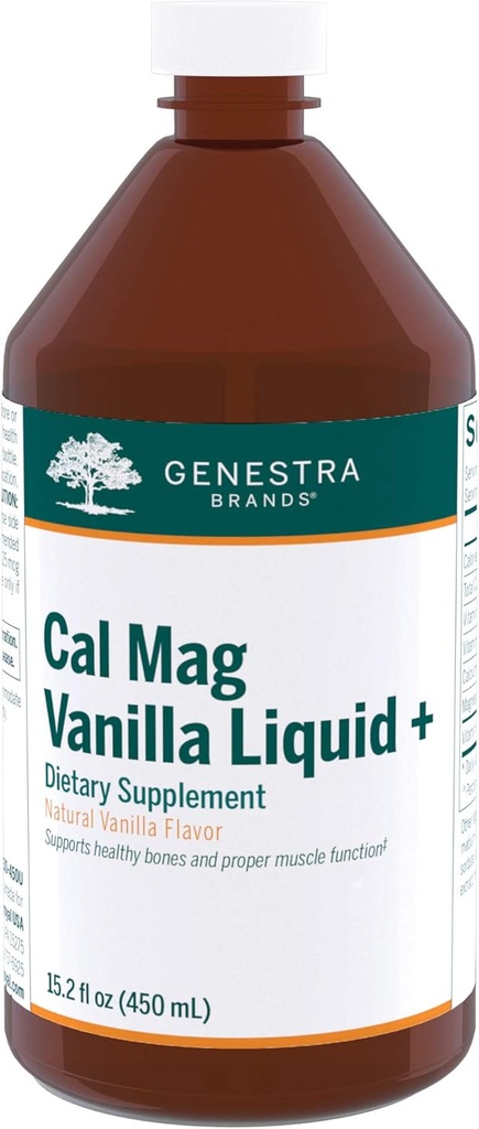 Genestra Brands Cal Mag Vanilla נוזל + | Calcium-Magnesium תוסף | 15.2 fl. oz.
