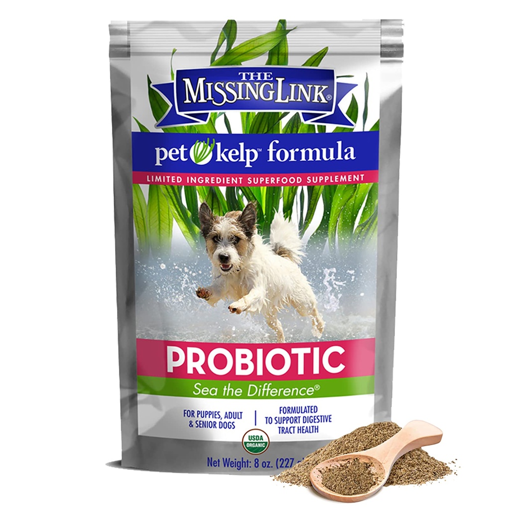הקישור החסר Pet Kelp Canine Probiotic 8oz Superfood אבקת תוספת, פורמולה אורגנית ומוגבלת לבריאות העיכול של כלבים