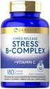 קרליל מתח B-Complex ויטמין | 180 Vegetarian Caplets | עם ויטמין C | Non-GMO & Gluten Free Supplement