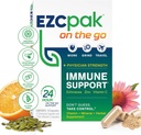 EZC Pak On The Go Immune System Booster with Echinacea, ויטמין C, Zinc, Immune Support Supplement, Immunity ויטמינים for Adults, Travel-Friendly Packaging, Vegetarian, Gluten-Free-FreeFree