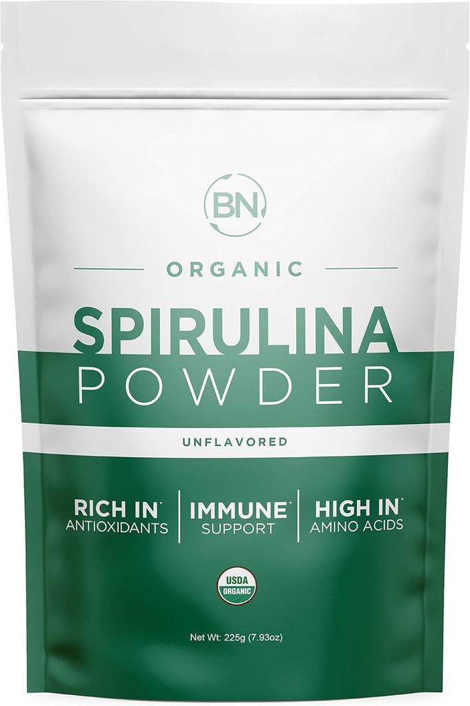 אבקת Spirulina אורגני 225g - 64 משרתות 3.5g גודל - USDA מוסמך - RAW Acent Dense מעל 70% חלבון Per משרת - Purest Source Vegan חלבונים - Superfood