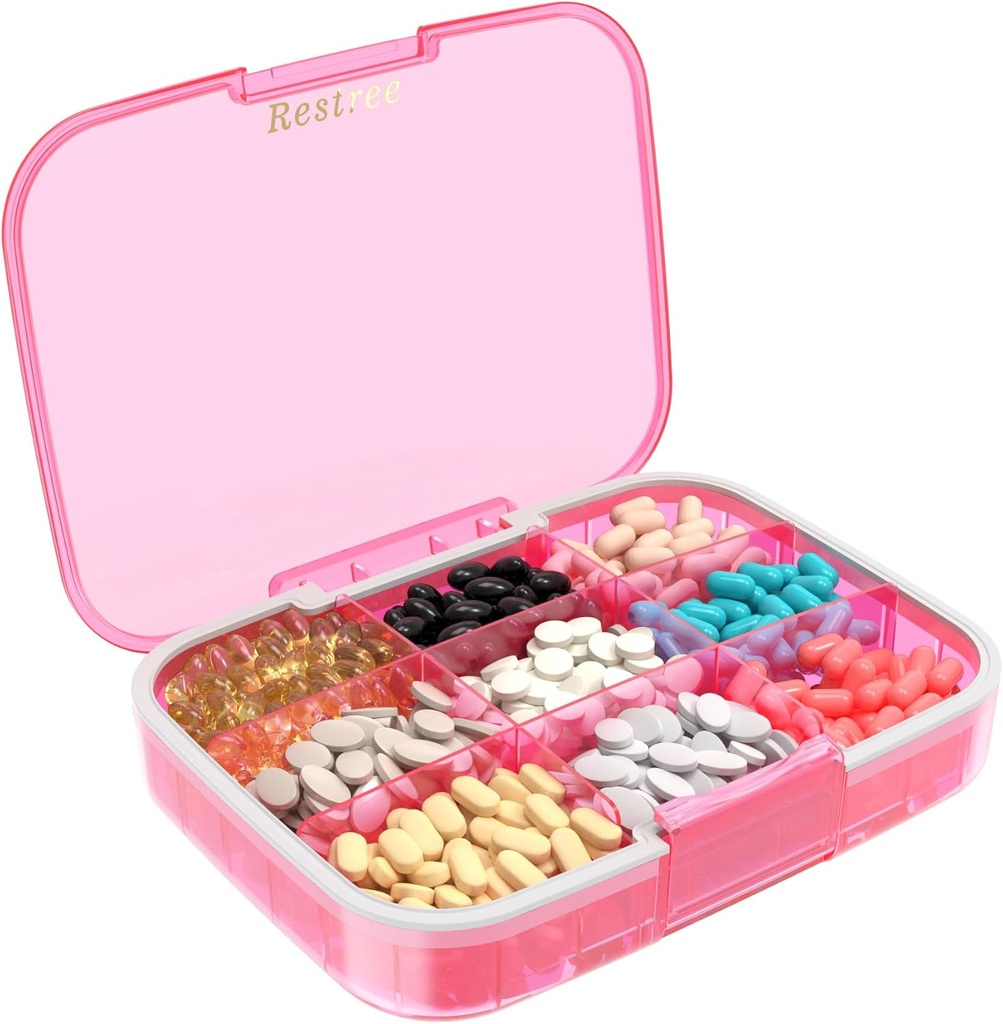 Restree Large Pill Organer, Moisture Proof & Waterified Travel Pill Case, Portable Medicine Box with tuneable Dividers for ויטמיניםs תוסף שמן דגים ו-Daily Pills 9 השוואתיות (Pink)