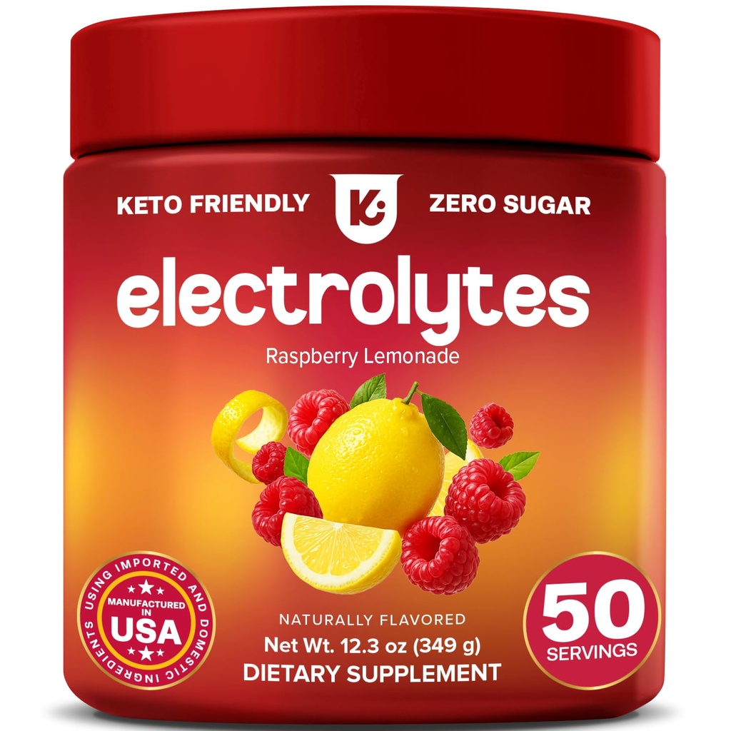 אבקת Keppi Electrolytes - Raspberryade Flavor 50 משרתים - No Sugar hydrotion תוסף עם Magnesium, Potassium, Sodium - Keto, טבעוני, Fasting-Friendly, Zero Calorie Electrolyte Drink