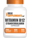 BulkSupplements.com ויטמין B12 כמו Cyanocobalamin, ויטמין B תוסף, ויטמין B12 200 mcg - אנרגיה ויטמין, Gluten חינם, 1 קפסולה לשרת, 500 קפסולות (Pack של 1)
