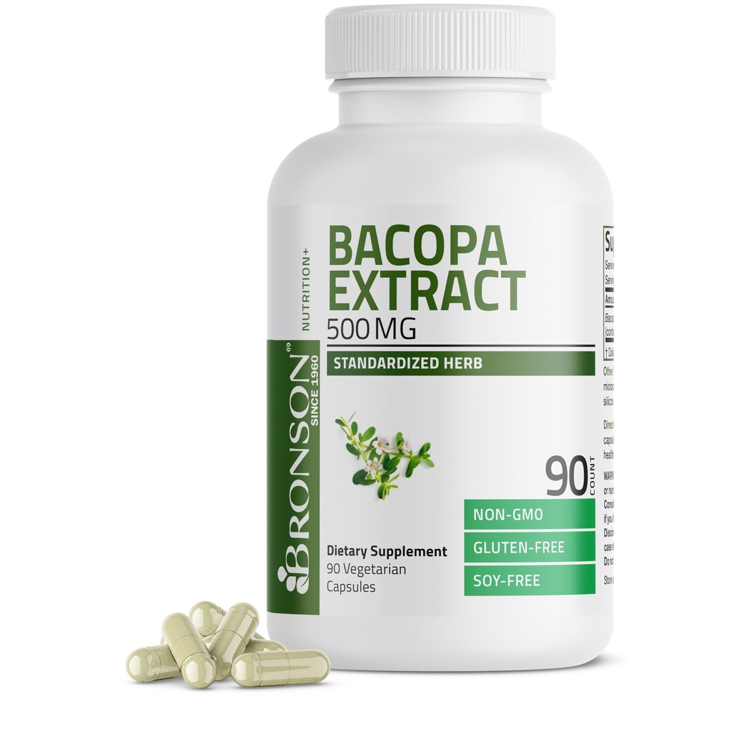 ברוונסון Bacopa Monnie לחלץ 500 מ"ג - מקדם בהירות נפשית ותפקוד המוח - Non GMO, 90 קפסולות צמחוניות