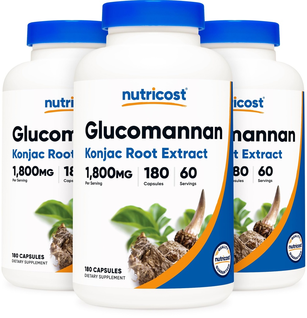 גלוקוז Glucomannan 1,mg Per לשרת, 180 קפסולות (3 בקבוקים)