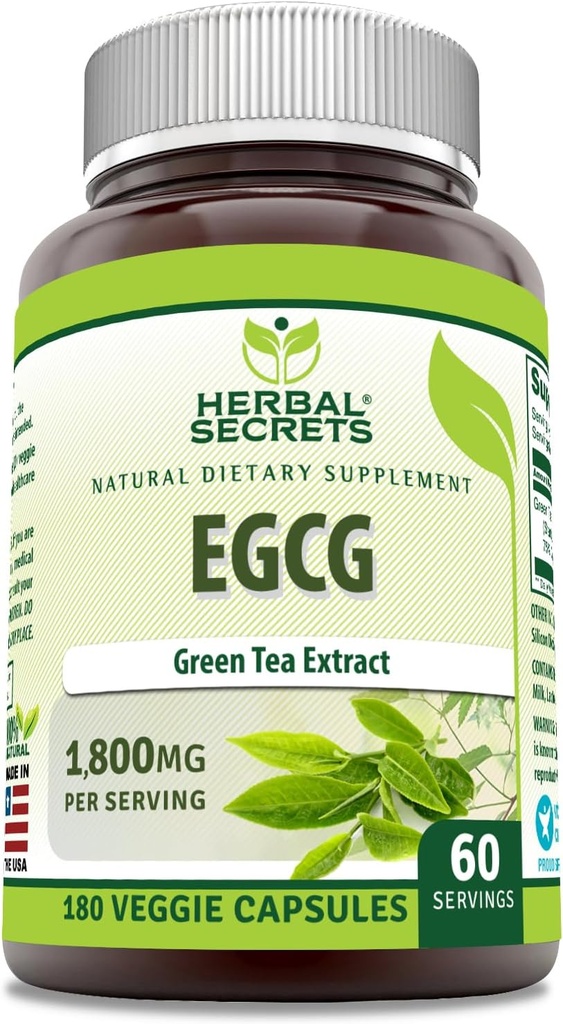 Herbal Secrets EGCG Green Tea לחלץ 1800 Mg Per לשרת | תוספי אומגה Veggie | Non-GMO | Gluten Free | Made in USA (1 Pack, 180)