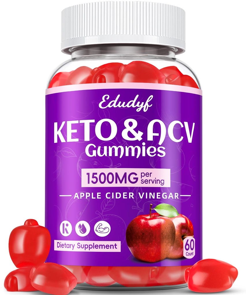 Keto ACV Gummies - 1500 מ"ג Apple Cider Vinegar Gummies עם Probiotics, B12 ו Keto תמיכה, Detox & ניקויse, GMO חינם & טבעוני - 60 Count...