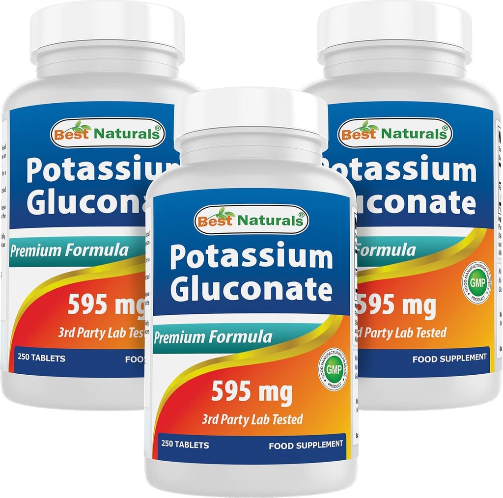 Best Naturals Potassium Gluconate 595 מ"ג 250 טבליות (250 הרוזן)