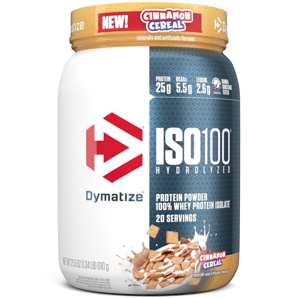 Dimatize אבקת חלבון ISO100 Whey חלבון Isolate, Cinnamon Cereal, 25g של חלבון, 5.5g BCAAs, פחות מ 120 קליפורניה, Gluten Free, 1g Fat, 1g סוכר, 2g Carb (20שרתים)