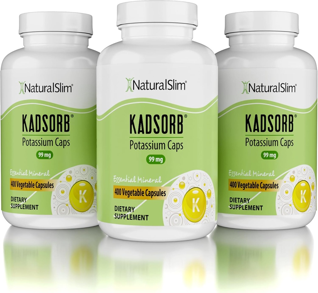 NaturalSlim Natural Potassium Citrate Gluconate 99 מ"ג - קדיסורב תומך אלקטרוליטה Balance & pH רגיל - תוספי Potassium Absorbable עם מינרלים חיוניים - לא GMO 400 קפסולות 3 Pack