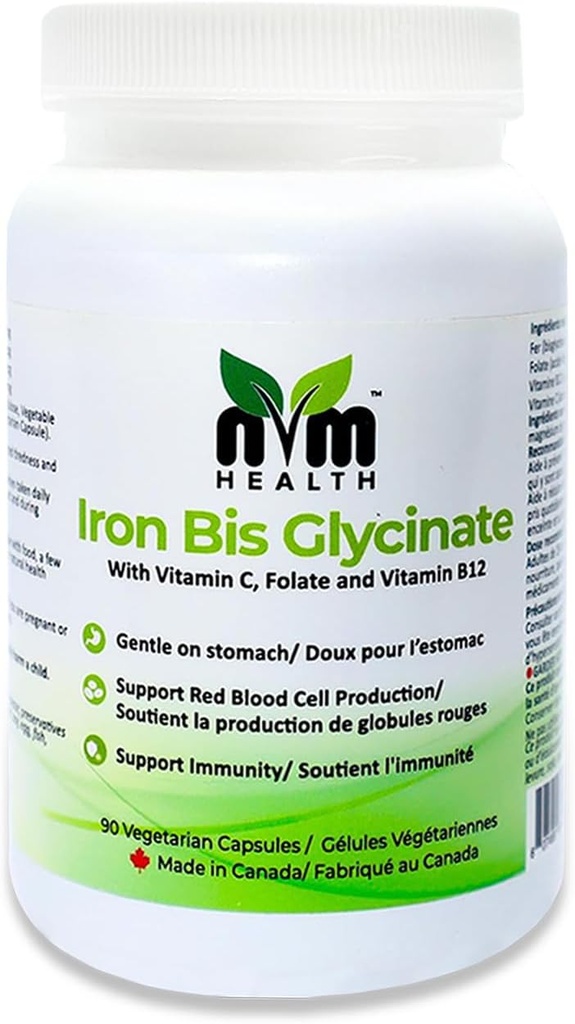 תוסף ברזל Gentle עבור מבוגרים I Iron bisglycinate עם ויטמין C, B12, Folic Acid אני תומך Red Blood Cell Formation ומקדם Immunity - 90 Vegeterian קפסולות, גלטן חינם