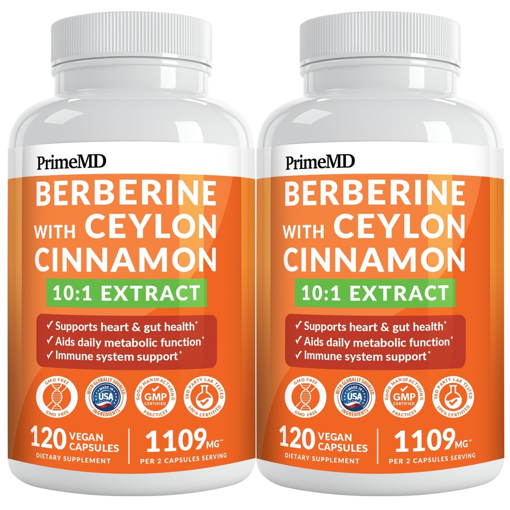 21-in-1 Berberine תוספת עם Ceylon Cinnamon עם Chromium, Bitter Melon ו Green Tea Extract ו Black Pepper לחלץ 5X עבור אנרגיה ומטבוליזם תמיכה עם 5279 מ"ג (120 ct, Pack of 2)