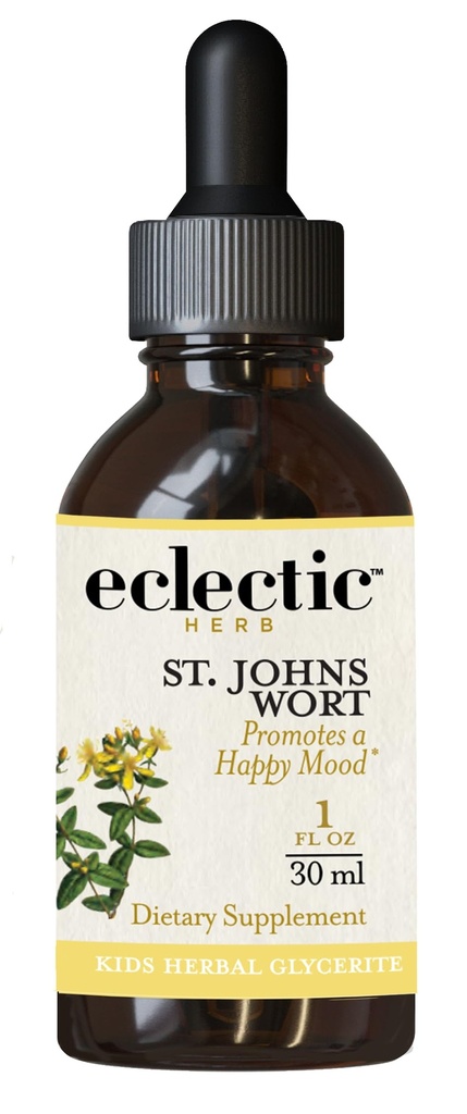 ECLECTIC INSTITUTE Kids Herbs - St. John's Wort, Black Cherry Flavor | Herbal Health Supplement, מקדם מצב רוח חיובי 1 oz (30 מ"ל)