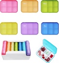 7 Piece Set Pill מארגנת 6 פעמים ביום, מארגנת תרופות נסיעות יומיות שבועיות Portable 7 Day 42 השוואתיות גלולות Box with Moisture-Proof Pill Travel Pill Container for ויטמינים, Supplements