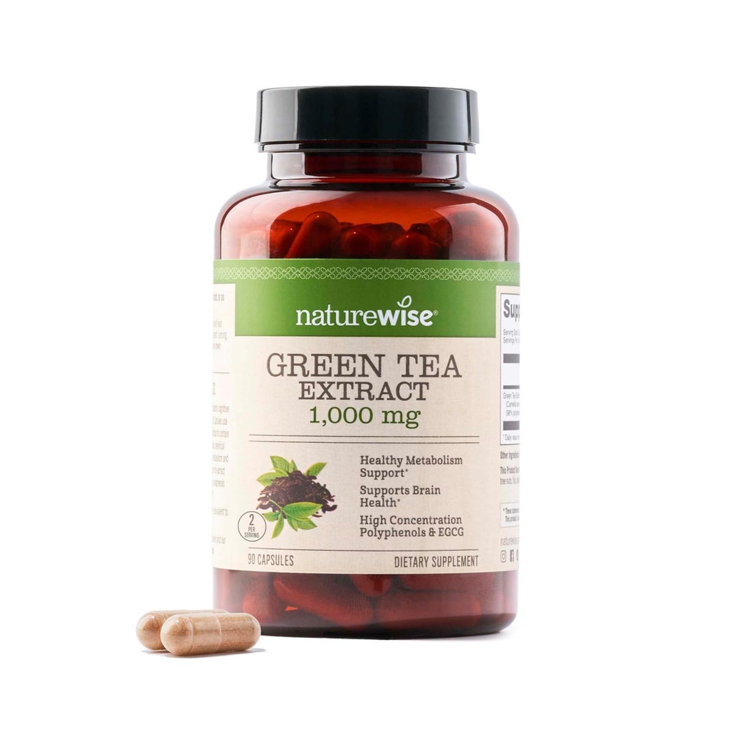NatureWise Green Tea Extracts 1000 מ"ג - 50% EGCG & 98% Polyphenols - עוד חיזוק גלולות תה ירוק - Antioxidants for Heart Health & Energy - טבעוני, Non-GMO - הרוזן 90 [45 ימים אספקה]