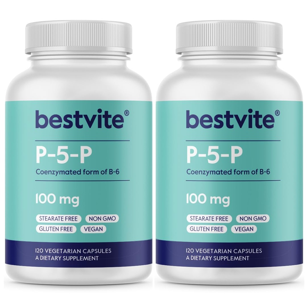 BestVITE P-5-P 100 מ"ג (240 קפסולות צמחוניות) (120 x 2) (צורת B-6) - No Stearates - טבעוני - Non GMO - Gluten Free Free Gluten