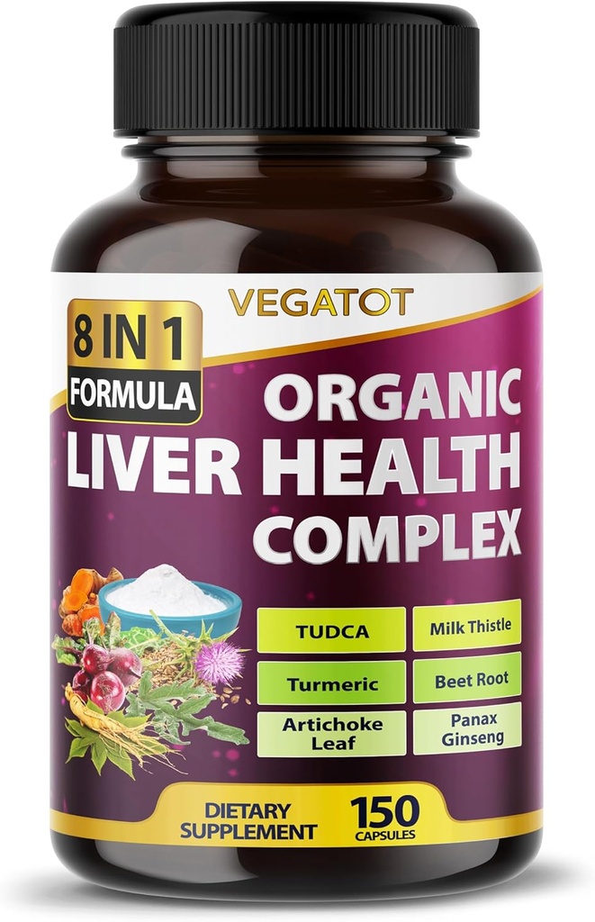 VEGATOT Liver Health Complex Formula **USA Made and Tested** High Potency with TUDCA, Milk Thistle, Beet Root, Artichoke Leaf, Panax גינזנג, Astragalus, Tumeric - נקי ודוקס פורמולה פורמולה פורמולה