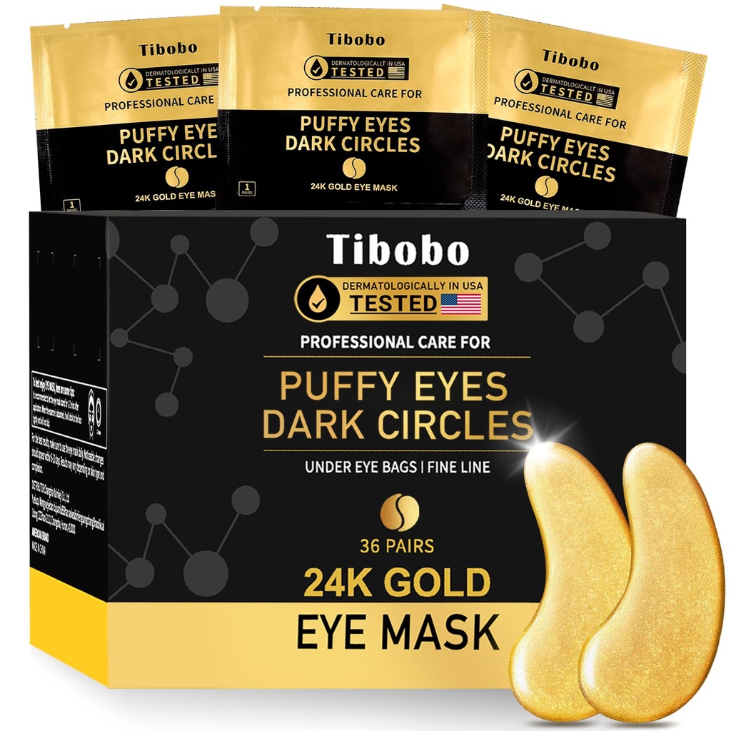 תחת עין פטס (36 Pairs) - 24K Gold Eye Masks נעשר עם אבונדנט קולג'ן עבור מעגלים אפלים, עיניים נפוחות, וrinkles - מתנות לנשים סקי - טבעונית וארה"ב נבדקו
