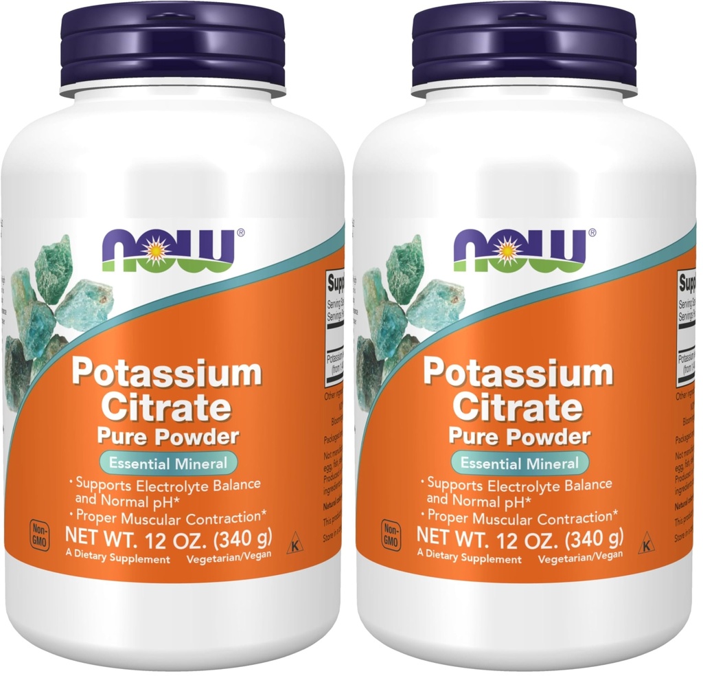 עכשיו תוספי מזון, אבקת פוטאסום Citrate, תומך אלקטרוליטזון ו pH רגיל *, מינרלים חיוניים, 12-Ounce (Pack of 2)