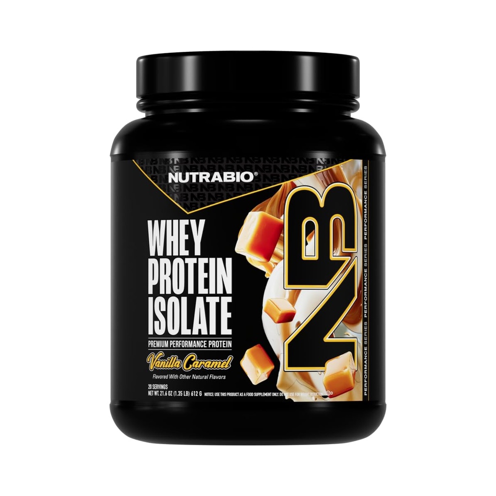 NutraBio 100% חלבון Whey חלבון Isolate אבקת חלבון, 25g חלבון עם פרופיל מלא Amino Acid, non-GMO, Soy & Gluten Free, Low Carb, Low Calorie Whey חלבון אבקת, Vanilla קארמל, 2 Lbs