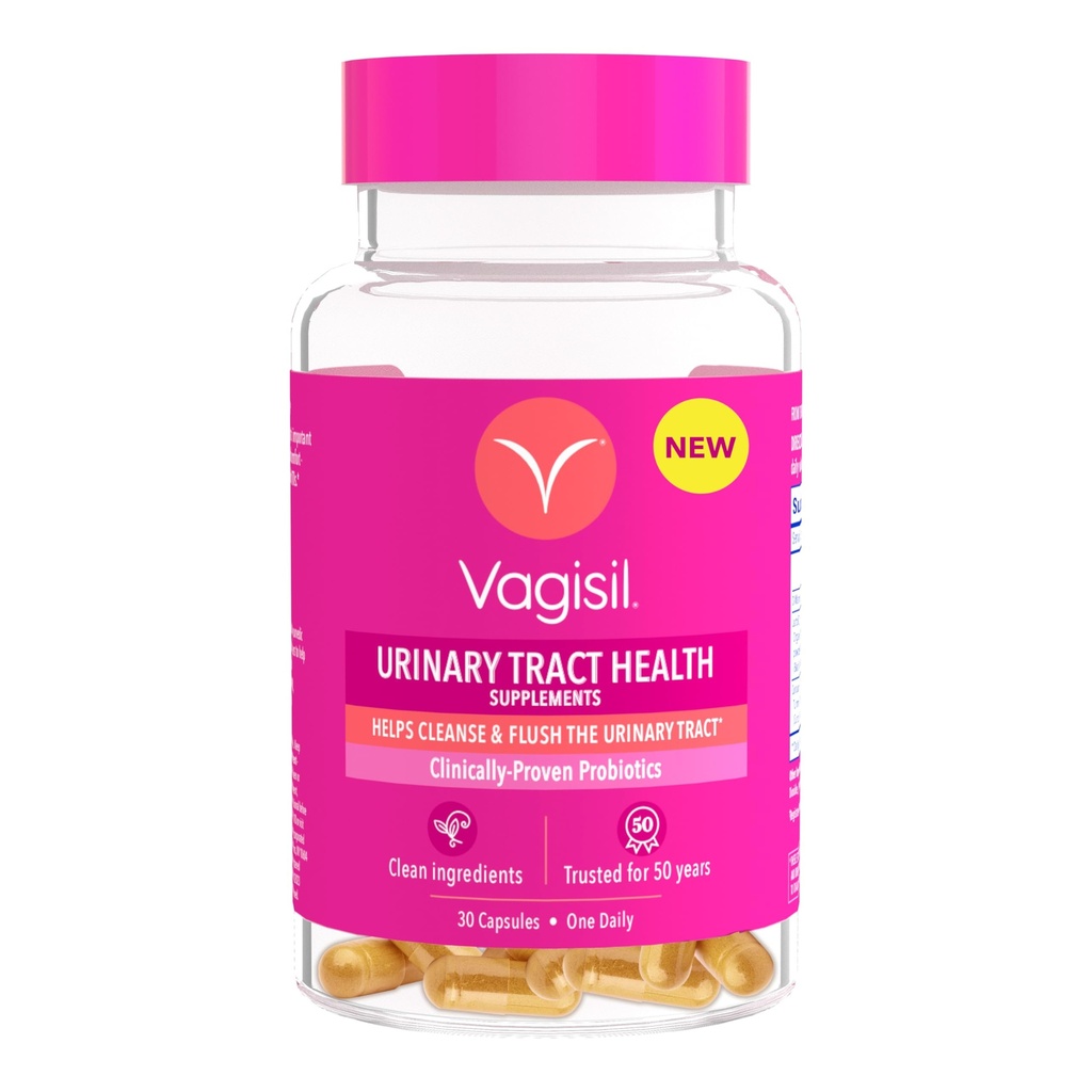 Vagisil Urinary Tract בריאות תוספי מזון, קלינית-Proven Probiotics, Protects Urinary Tract Health, ניקוי רכיבים, מסייע ניקוי ו Flush UTIusing Bacteria, 1 קפסולה יומית, 30 קפסולות