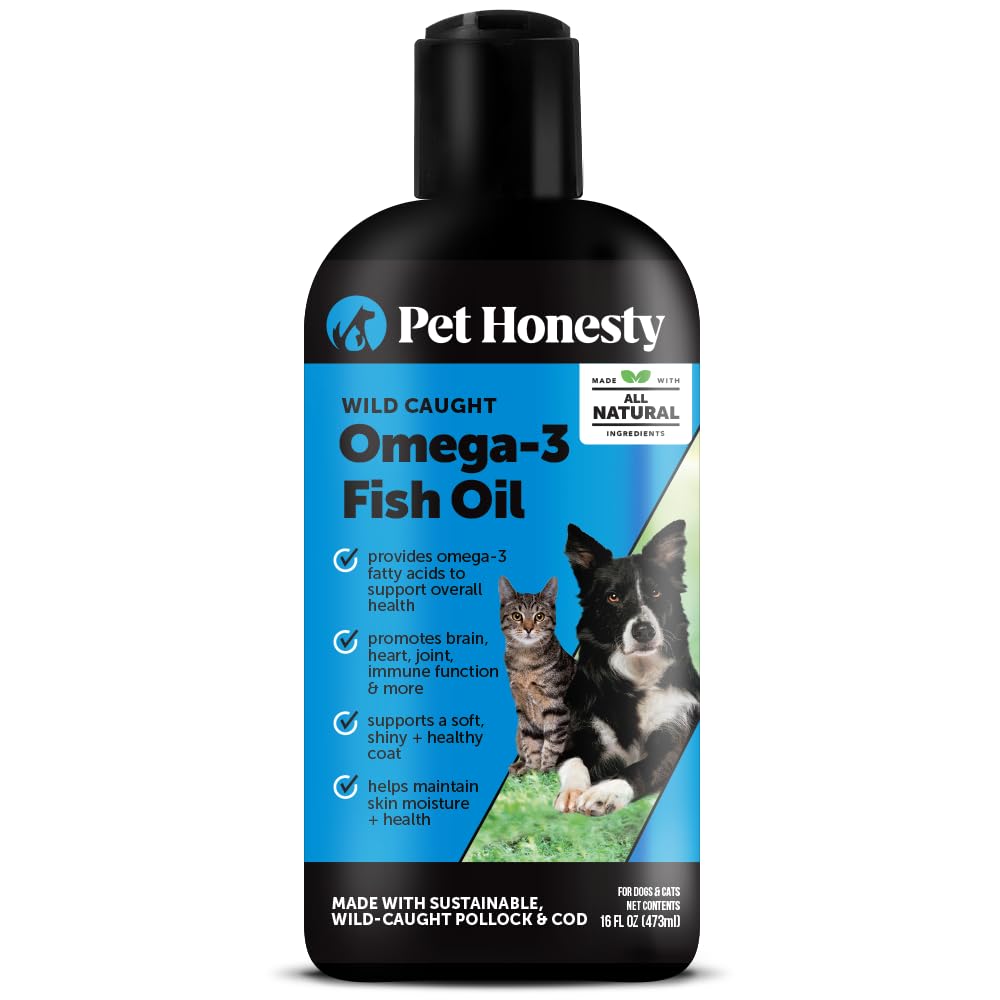 Pet Honesty אומגה 3 שמן דגים לחתולים וכלבים (16oz), Wild תפס את אומגה 3 שמן דגים עבור כלבים סקי ותוספת קאט, תמיכה Shedding, Skin & Coat, Immunity, Joint, Brain & Heart, EPA + DHA + DHA