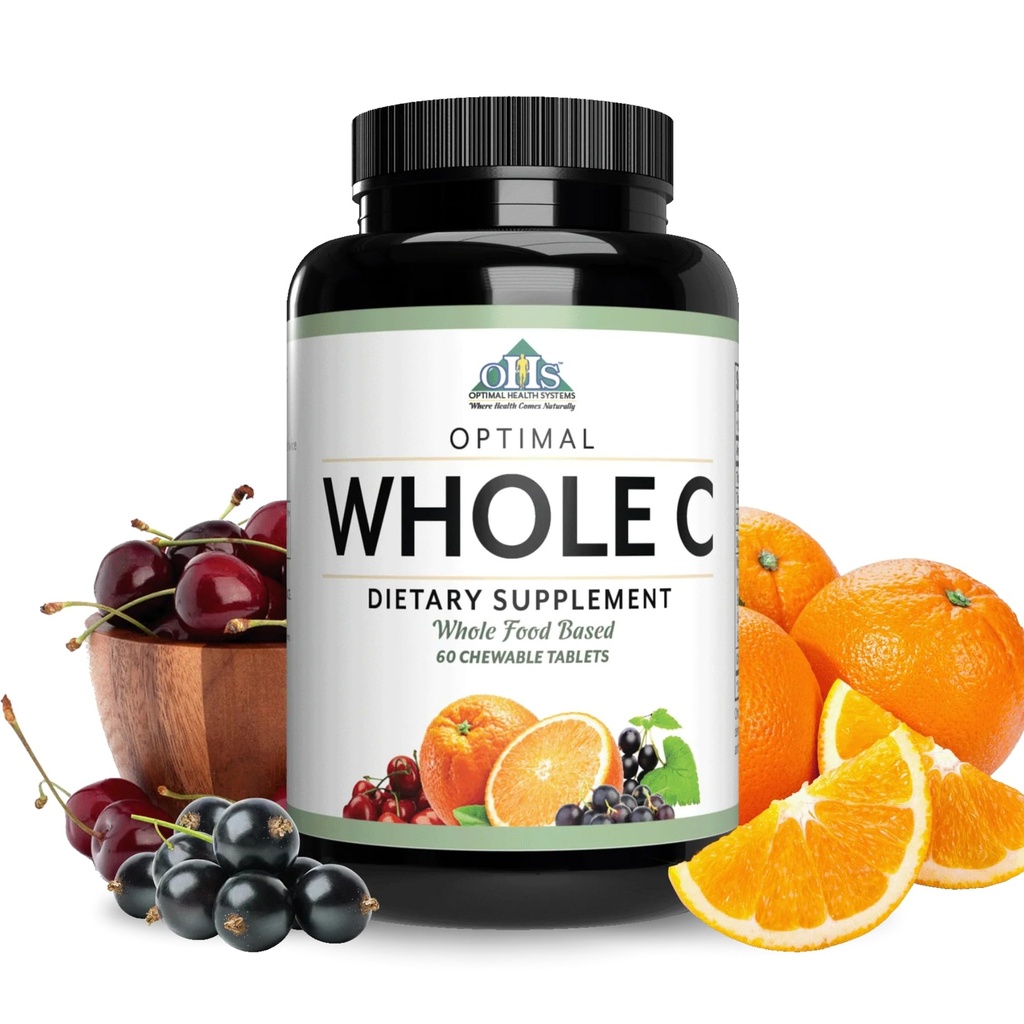 מערכות בריאות אופטימיות שלמות C Chewable | ויטמין C של Whole Foods | Acerola Cherry, Orange Fruit, & Black Currant + Bioflavenoids | 60 טבליות